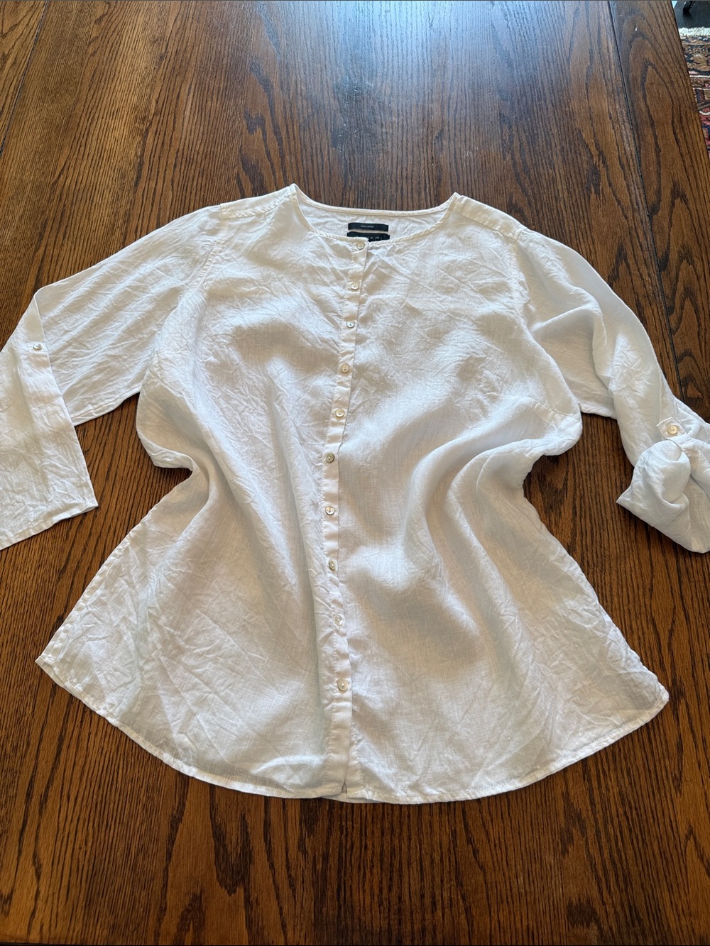 Tahari 100% Linen White Tunic Button Front Top 1X
